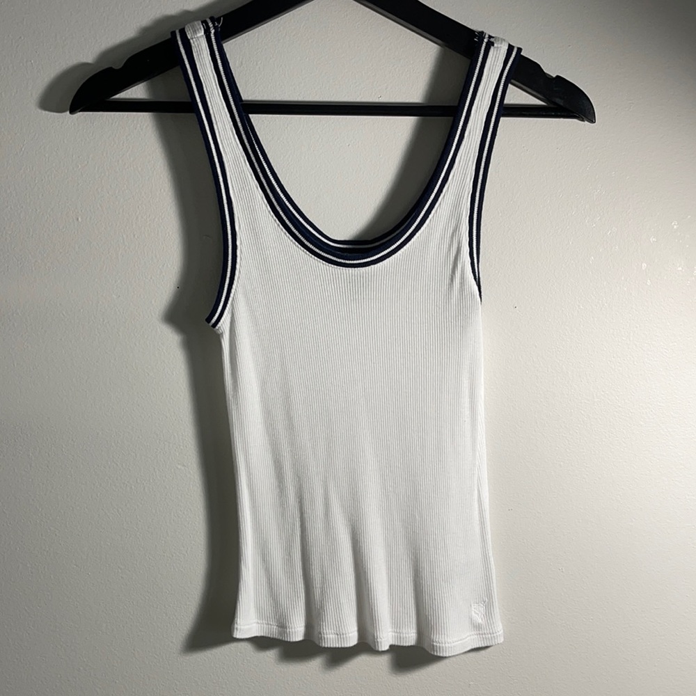 white and navy aero tank